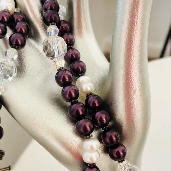 Vintage Deco Crystal Glass Pearl Necklace - Picture 2 of 15